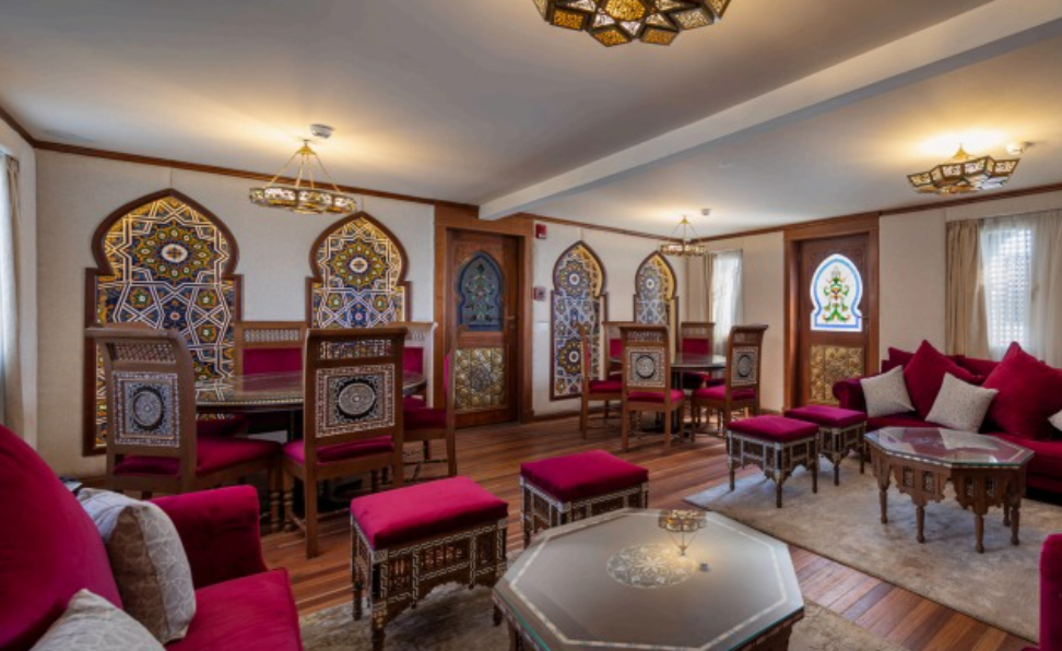 Mashrabiya salon with hand-painted panels