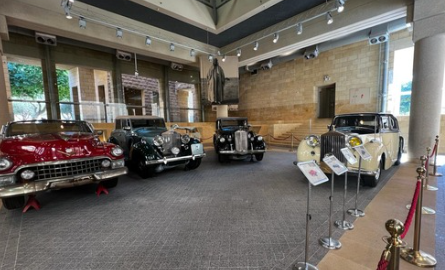 Classic car collection inside a museum hall in Saudi Arabia