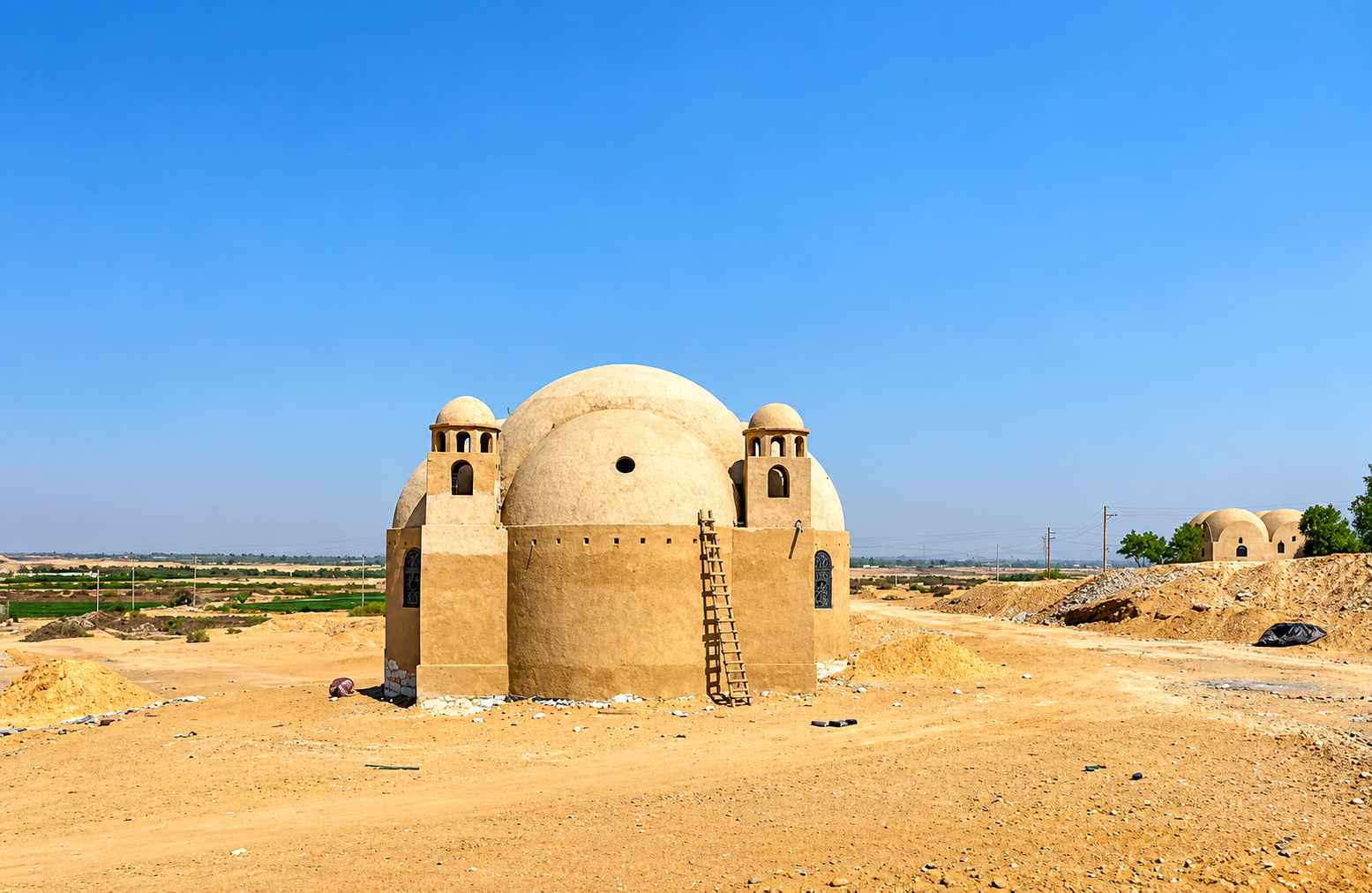 Traditional adobe domes of monks' desert hermitages near the Luxor eclipse viewing site