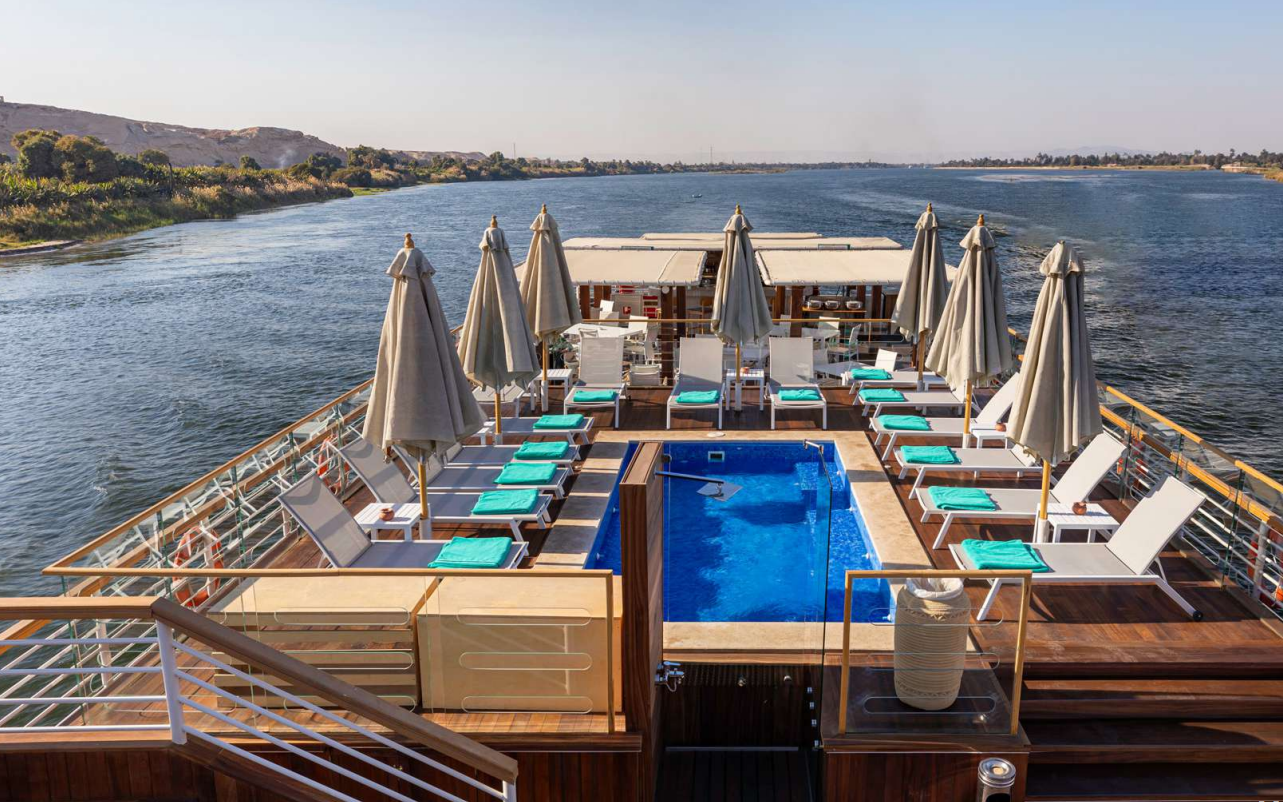 Sundeck pool and loungers on the Nile