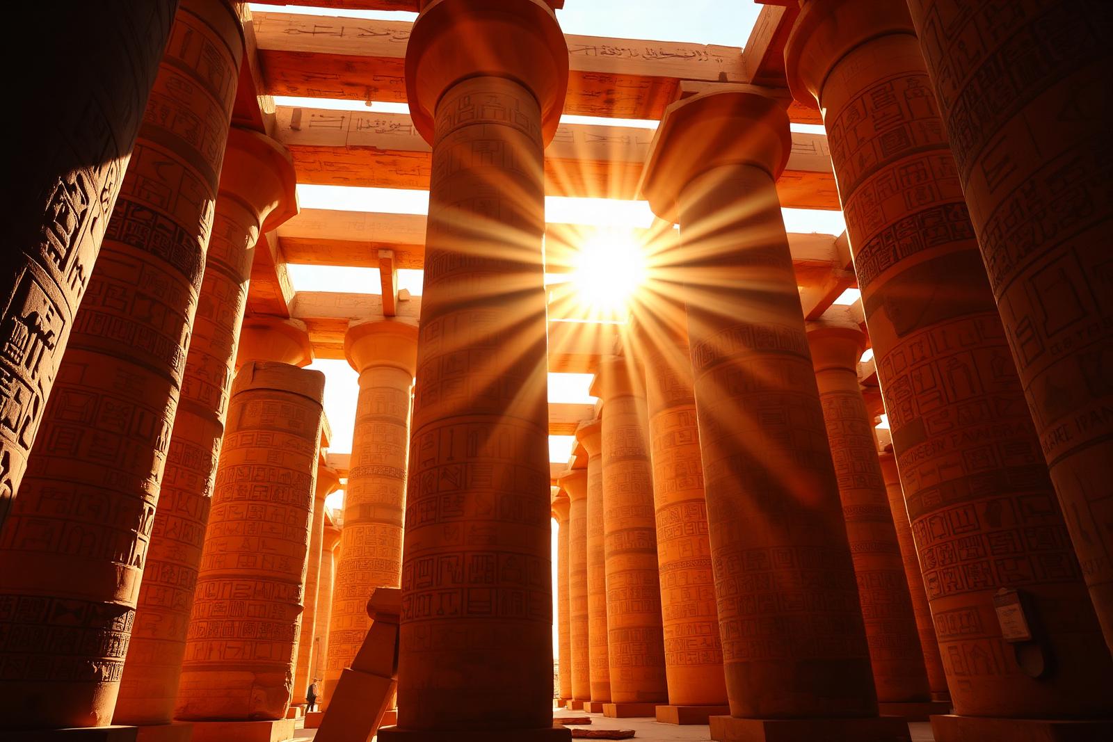 Karnak Temple columns at sunrise
